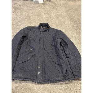 Barbour Powell Quilted Black/ Brown Leather Trim Full‎ Zip Jacket Size Large